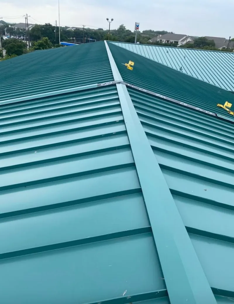 Green commercial metal roof ridge and valley for Metal Roof Repair in South San Francisco